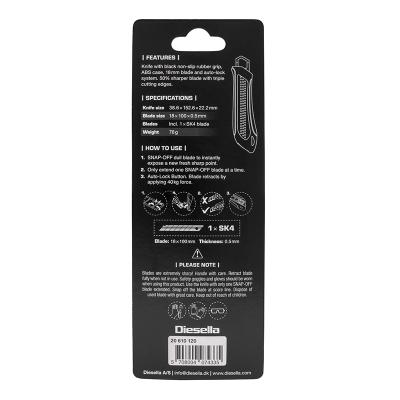 Kniv med Non-Slip gummigreb, 18 mm knivblad og autolås